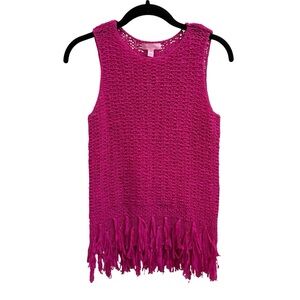 Lilly Pulitzer Lua Berry Sangria Pink sleeveless knit fringe Sweater Size XS